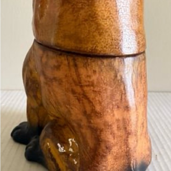1960’s Danish Glazed Leather Sculpture & Ceramic Bulldog Dog Treat Cookie Jar - Picture 5 of 11